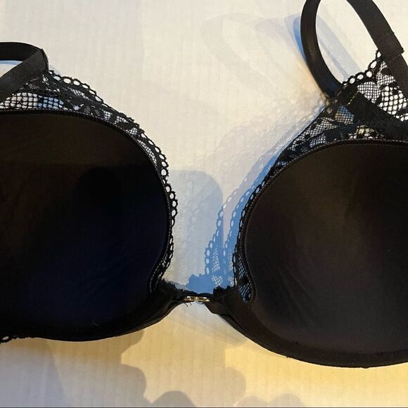 Victoria Secret plunge bra Black 34D lace trimmed underwire lightly padded - Picture 11 of 14